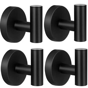 Kruodop Towel Hooks for Bathroom,4 Packs Wall Mount Towel Holder,Black Matte Wall Robe Hook,Stainless Steel Heavy Duty Door Hanger Towel Hook for Kitchen, Bedroom,Hotel,Pool,Coats and Keys