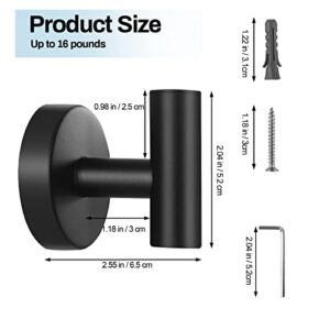 Kruodop Towel Hooks for Bathroom,4 Packs Wall Mount Towel Holder,Black Matte Wall Robe Hook,Stainless Steel Heavy Duty Door Hanger Towel Hook for Kitchen, Bedroom,Hotel,Pool,Coats and Keys