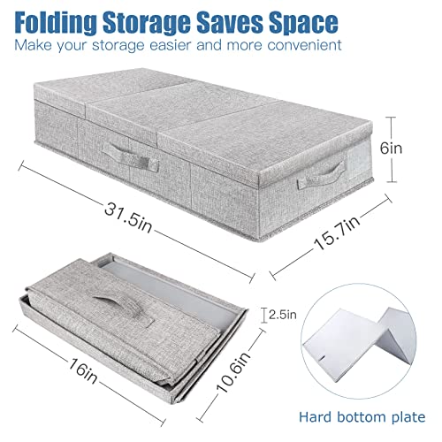 Supowin Underbed Storage Containers 3 Pack, Large Under Bed Storage Bins with Lids, Foldable Sturdy Under the Bed Storage Drawer for Organizing Clothes, Shoes, Blankets, Pillows-Grey