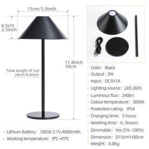 oneleaf Cordless Table Lamp, Modern LED Rechargeable Battery Touch Desk lamp,Night Light, Metal Shell,Minimalist Design, for Couple Dinner/Coffee Table/Restaurant/Bedroom/Camp-Black