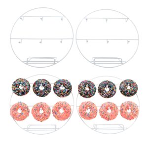 4 pack metal donut wall display stands set, reusable doughnut bagel holder white round donuts stand rack holds up 10cm 24 donuts for dessert display table treat parties decorations