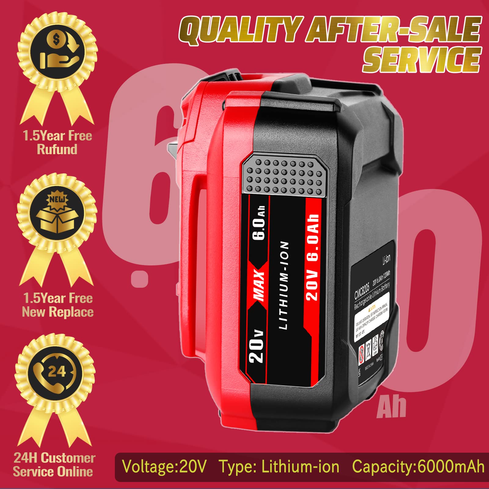 【Upgrade】 2Pack 6.0Ah 20V Replacement Battery for V20 Craftsman 20V Battery MAX CMCB204 CMCB202 CMCB201 CMCD700C1 CMCS500B (All of V20 Cordless Tool Series) High Capacity