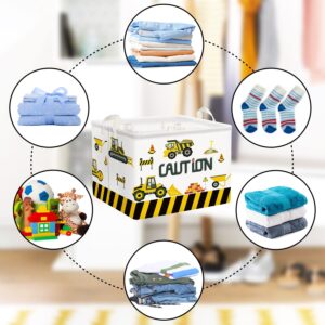 Clastyle Cartoon Construction Cars Shelf Basket for Kids Room Cranes Excavator Bulldozer White Rectangle Clothes Toys Cube Storage Basket, 36L