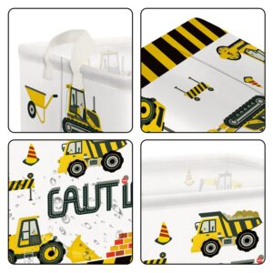 Clastyle Cartoon Construction Cars Shelf Basket for Kids Room Cranes Excavator Bulldozer White Rectangle Clothes Toys Cube Storage Basket, 36L