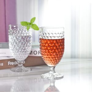 Wongblee Hobnail Glass Goblets 16.9 Oz, Stemmed Wine Glasses, Vintage Drinking Glasses for Water, Juice, Ice Tea, Set of 4 (Clear)