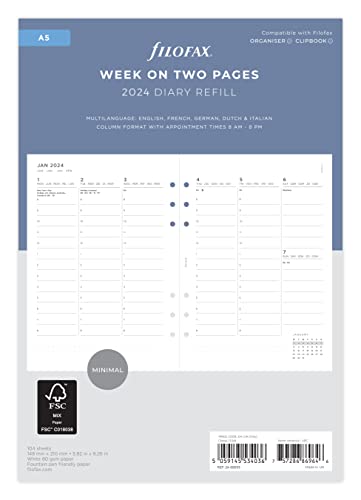 Filofax A5 Minimal week to view vertical 2024 diary with appointments, White