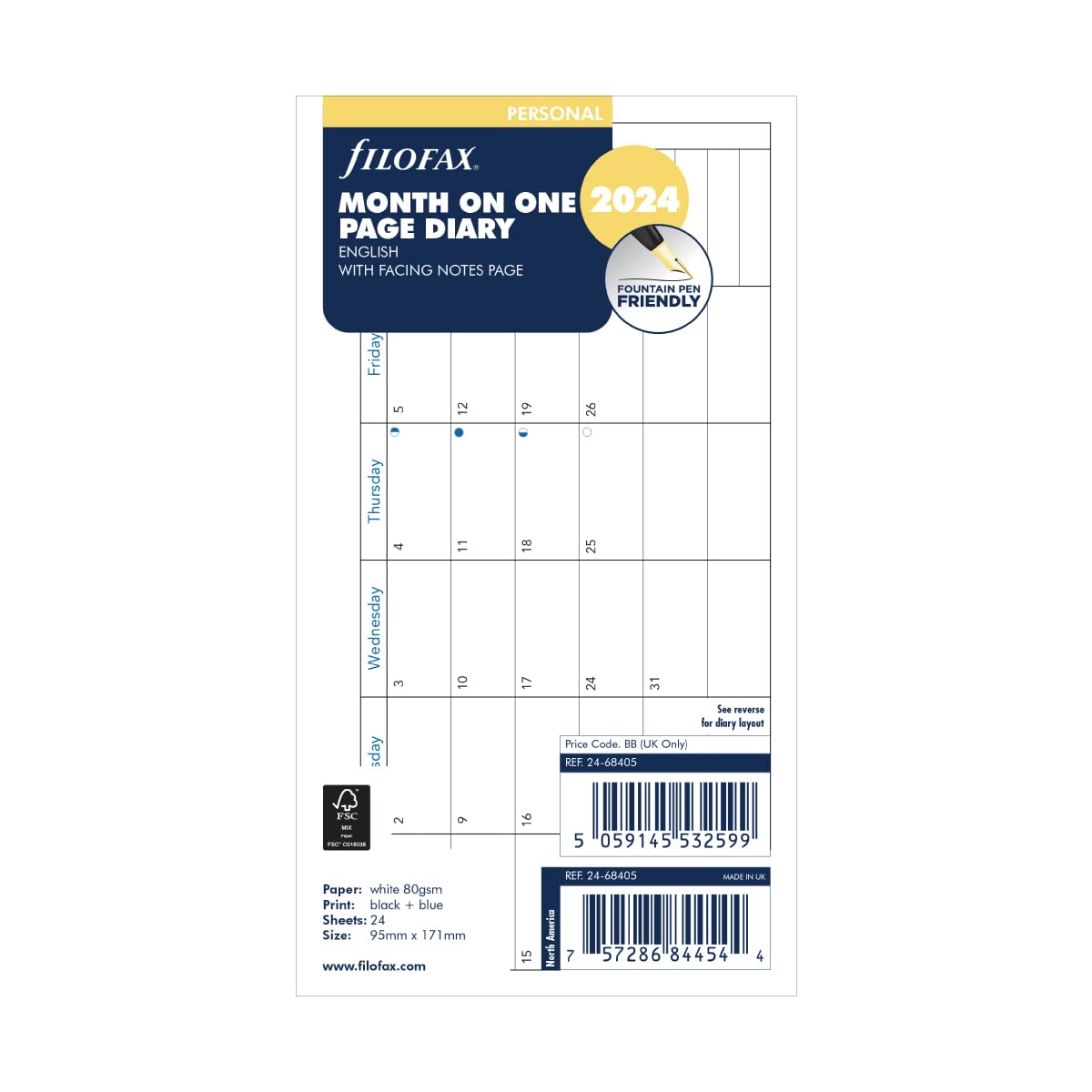 Filofax Personal month per page English 2024 diary - horizontal format