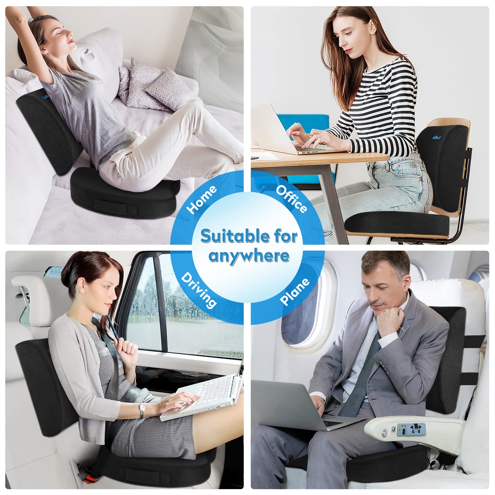 CloudBliss Seat Cushion for Office Chair,Car Seat,Lumbar and Back Support Memory Foam Pillow, Coccyx Cushion for Tailbone ,Sciatica & Back Pain Relief -Black