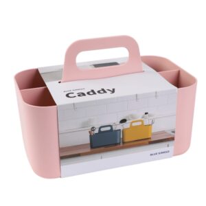 blue ginkgo multipurpose caddy organizer - stackable plastic caddy with handle | desk, makeup, dorm caddy, classroom art organizers (made in korea) - pink
