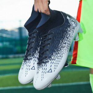 DHOVOR Womens Soccer Cleats High-Top Youth Football Cleats Athletics Football Shoes Trainers Outdoor and Indoor Soccer Shoes Blue