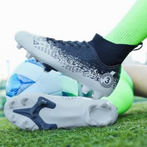 DHOVOR Womens Soccer Cleats High-Top Youth Football Cleats Athletics Football Shoes Trainers Outdoor and Indoor Soccer Shoes Blue