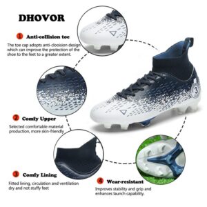 DHOVOR Womens Soccer Cleats High-Top Youth Football Cleats Athletics Football Shoes Trainers Outdoor and Indoor Soccer Shoes Blue