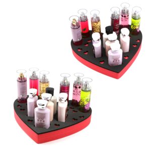 polar whale 2 lotion and body spray stand organizers heart shaped large tray red black durable foam washable waterproof insert for home bathroom bedroom office 15 x 12.5 x 2 inches 11 slots 2pc pair