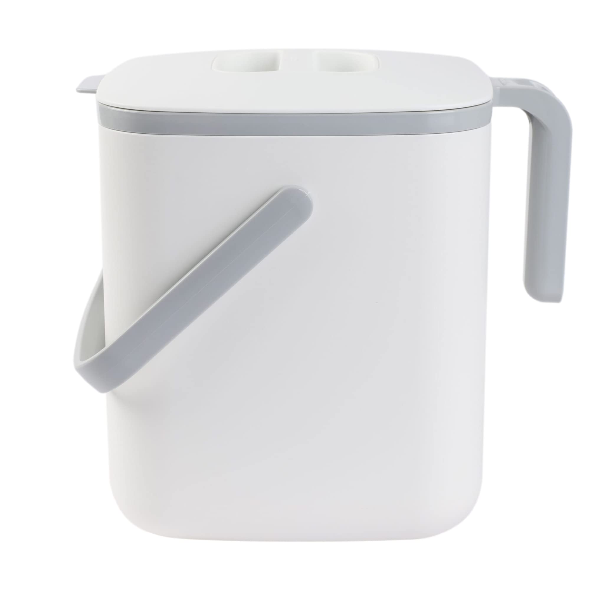 BLUE GINKGO Kitchen Compost Bin - Easy Clean Food Waste Bin for Kitchen with Handles | Countertop Compost Bin Kitchen Food Scrap Pail Bucket | Made in Korea (1.32 gal, 5 L) - White