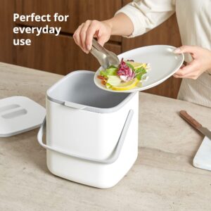 BLUE GINKGO Kitchen Compost Bin - Easy Clean Food Waste Bin for Kitchen with Handles | Countertop Compost Bin Kitchen Food Scrap Pail Bucket | Made in Korea (1.32 gal, 5 L) - White