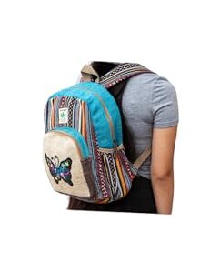 Hemp Backpack | 100% Pure Hemp - All Natural Handmade Multi Pocket Small Laptop Backpack | Travel Backpack - For Women and Men | Laptop Sleeve -Water Bottle Pockets | Boho Hippie - Butterfly