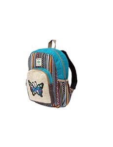 Hemp Backpack | 100% Pure Hemp - All Natural Handmade Multi Pocket Small Laptop Backpack | Travel Backpack - For Women and Men | Laptop Sleeve -Water Bottle Pockets | Boho Hippie - Butterfly