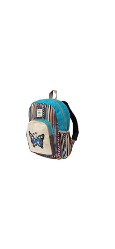 Hemp Backpack | 100% Pure Hemp - All Natural Handmade Multi Pocket Small Laptop Backpack | Travel Backpack - For Women and Men | Laptop Sleeve -Water Bottle Pockets | Boho Hippie - Butterfly