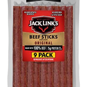 Jack Link's Beef Sticks, Original – Protein Snack, Meat Stick, Made with 100% Beef, No Added MSG** – 7.2 Oz.