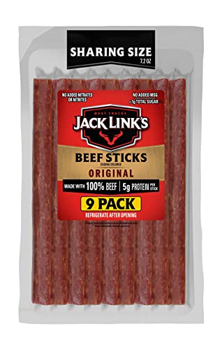 Jack Link's Beef Sticks, Original – Protein Snack, Meat Stick, Made with 100% Beef, No Added MSG** – 7.2 Oz.