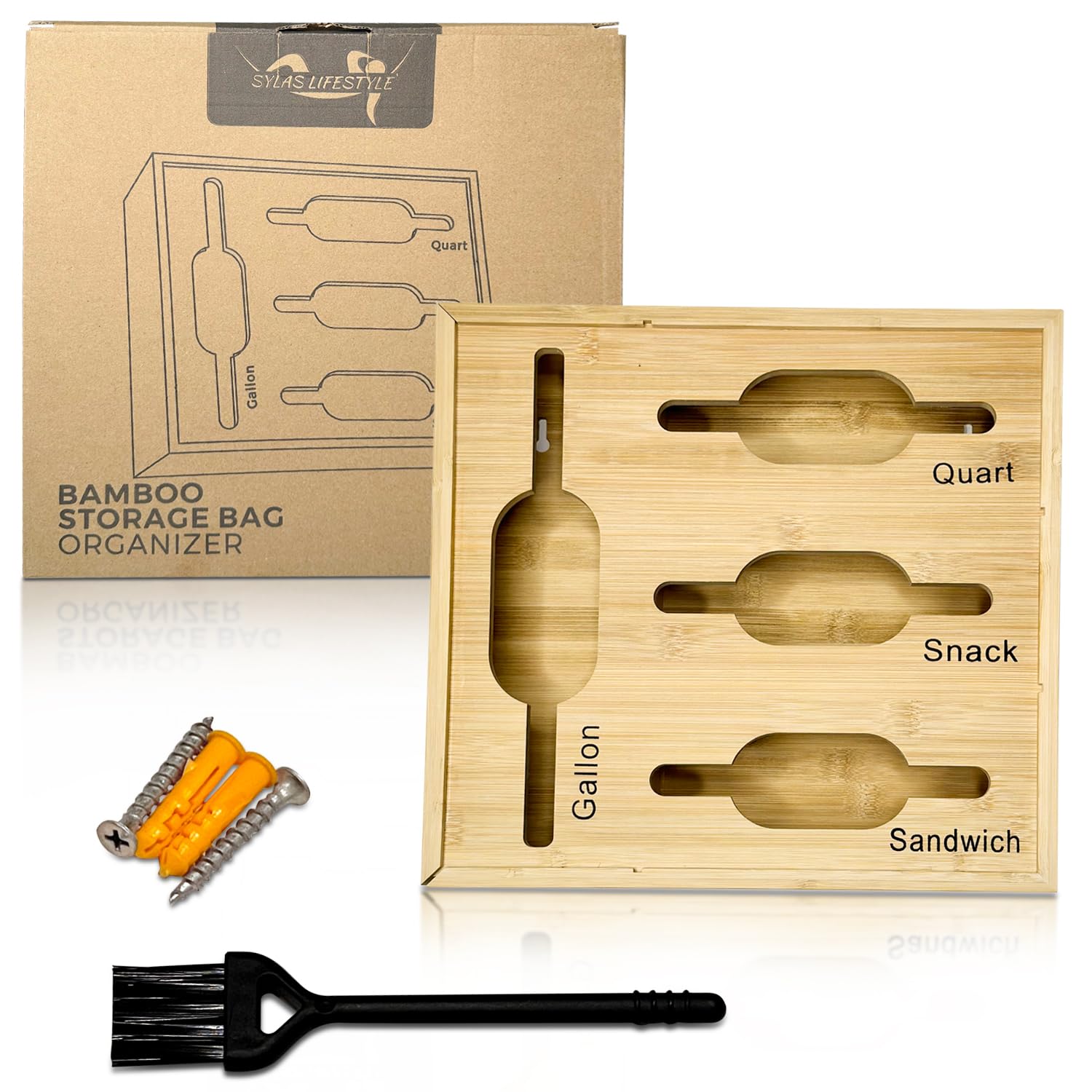 SYLAS LIFESTYLE Bamboo ziplock Bag Organizer – Kitchen drawer organizers and storage for Ziplock bags, Sandwich, Gallon, Quart, and Snack Bags included with a Cleaning Brush