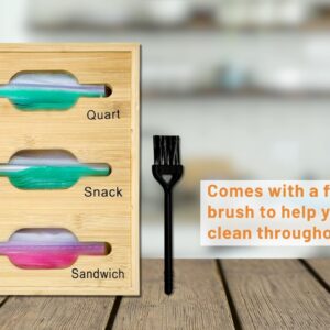 SYLAS LIFESTYLE Bamboo ziplock Bag Organizer – Kitchen drawer organizers and storage for Ziplock bags, Sandwich, Gallon, Quart, and Snack Bags included with a Cleaning Brush