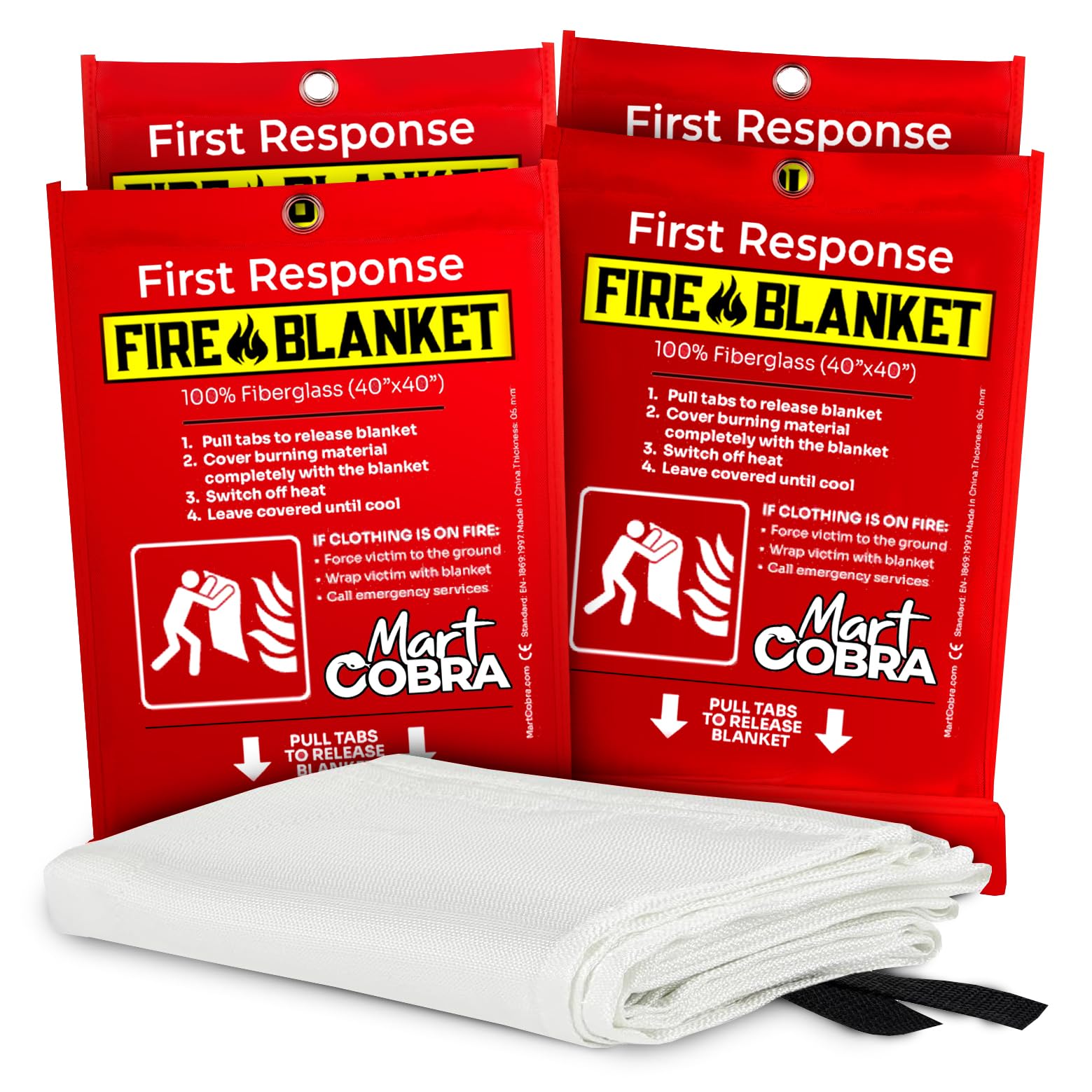 Mart Cobra Fire Blanket for Home Safety x4 Emergency Fire Blanket for Kitchen Fiberglass Fire Blankets Fireproof Blanket House Fire Safety Flame Retardant Fabric Home Safety Tarp Grease Spray