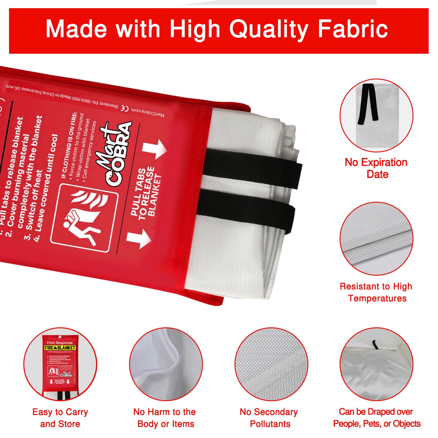 Mart Cobra Fire Blanket for Home Safety x4 Emergency Fire Blanket for Kitchen Fiberglass Fire Blankets Fireproof Blanket House Fire Safety Flame Retardant Fabric Home Safety Tarp Grease Spray