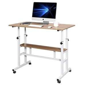 aiz mobile standing desk, adjustable computer desk with rolling wheels, home office double-layer computer workstation,portable laptop table for standing or sitting,adults or children,oak,39.4" x 23.6"