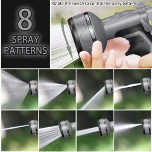 Garden Hose Nozzle,New Upgrade Hose Nozzle,8 Adjustable Watering Patterns Hose Sprayer Nozzle & Water Hose Nozzle, Hose Sprayer Suitable for Watering Plants/Washing Cars/Showering Pets (Grey)