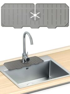 axk home supply silicone sink faucet mat splash protector, splash guard, perfect for narrow faucets,protects counter from standing water-washable-kitchen-bathroom-rv-laundry-office(gray)