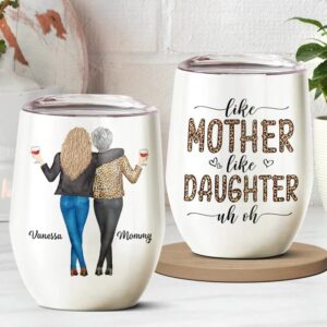 pawfect house mother daughter oh crap - family personalized custom wine tumbler - stainless steel insulated wine tumblers 12oz - birthday gift for mother from daughter (2 women, st-y001)