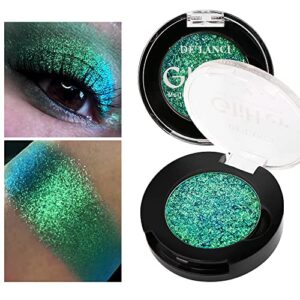 afflano single green eyeshadow shimmery, highly pigmented multichrome eyeshadow green, color changing forest green glitter eyeshadow, holographic chrome eye shadow for green eye makeup