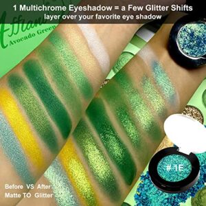 Afflano Single Green Eyeshadow Shimmery, Highly Pigmented Multichrome Eyeshadow Green, Color Changing Forest Green Glitter Eyeshadow, Holographic Chrome Eye Shadow for Green Eye Makeup