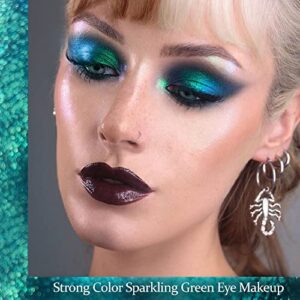 Afflano Single Green Eyeshadow Shimmery, Highly Pigmented Multichrome Eyeshadow Green, Color Changing Forest Green Glitter Eyeshadow, Holographic Chrome Eye Shadow for Green Eye Makeup