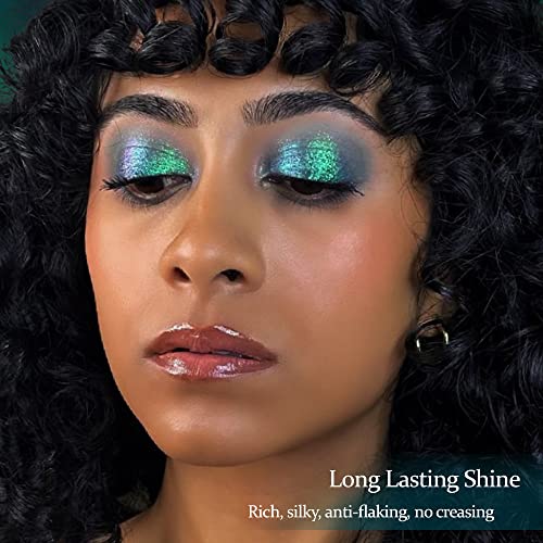 Afflano Single Green Eyeshadow Shimmery, Highly Pigmented Multichrome Eyeshadow Green, Color Changing Forest Green Glitter Eyeshadow, Holographic Chrome Eye Shadow for Green Eye Makeup