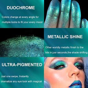 Afflano Single Green Eyeshadow Shimmery, Highly Pigmented Multichrome Eyeshadow Green, Color Changing Forest Green Glitter Eyeshadow, Holographic Chrome Eye Shadow for Green Eye Makeup