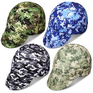 Mepase 4 Pcs Welding Caps Welding Beanie Hats Bulk for Men Women Welder's Cap Welding Helmet Liners Welding Accessories Tool(Many Colors, Summer Camo)