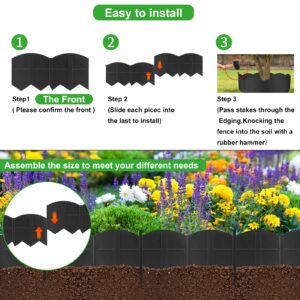 20PCS Garden Edging Border No Dig Landscape Edging Lawn Garden Fence Edgings Decorative Landscape Border 20Ft Landscaping Edging with 20 Stakes for Lawn Garden Flower Bed,The Yard,Lawn Edging（Black