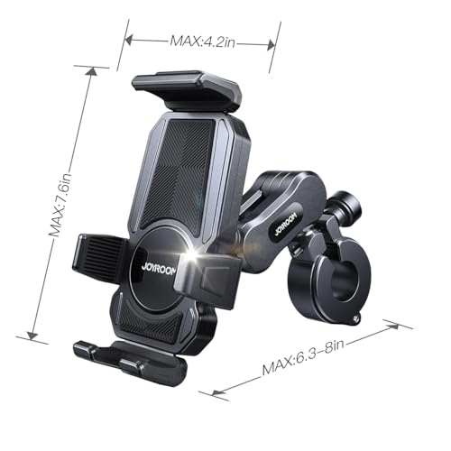 JOYROOM Aluminum Alloy Motorcycle Phone Mount with Vibration Dampener, Motorcycle Phone Holder for Motorcycle Harley Bike Bicycle Scooter ATV/UTV, Compatible with iPhone, Samsung, All Cell Phones