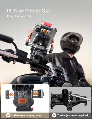 JOYROOM Aluminum Alloy Motorcycle Phone Mount with Vibration Dampener, Motorcycle Phone Holder for Motorcycle Harley Bike Bicycle Scooter ATV/UTV, Compatible with iPhone, Samsung, All Cell Phones