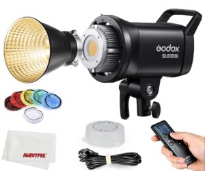 godox sl60iibi sl60ii-bi led video lights,2800k-6500k,cri96 + tlci97 +,builtin 11 fx effects,ultra silent fan for newborn photography,portrait,interview lighting,video filming.