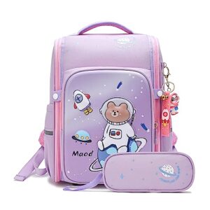 maod toddler backpack for girls school kids backpacks for elementary with padded shoulders and a free pendant (purple)