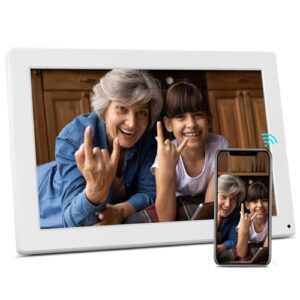 bsimb 32gb wifi digital picture frame, 10.1 inch electronic photo frame with hd ips touch screen, light sensor, auto-rotated, wall-mounted, sharing photos/videos via app email, gift for grandparents