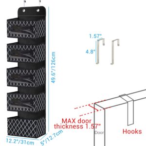 2 Pack Over the Door Hanging Organizer with 5 Large Pockets - Wall Mount Pantry Storage with Clear PVC Window & 2 Big Metal Hooks for Closet,Bathroom,Nursery,Bedroom,Dorm,Baby Diapers,Kids Toys