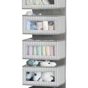 2 Pack Over the Door Hanging Organizer with 5 Large Pockets - Wall Mount Pantry Storage with Clear PVC Window & 2 Big Metal Hooks for Closet,Bathroom,Nursery,Bedroom,Dorm,Baby Diapers,Kids Toys