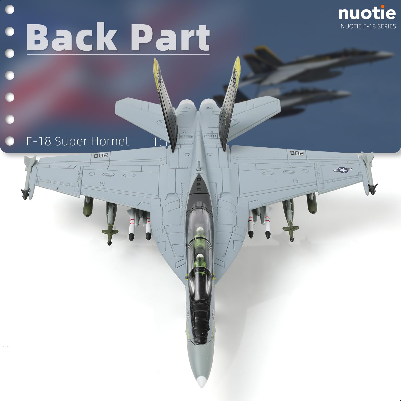 NUOTIE 1/100 F/A-18 Super Hornet Diecast Metal Fighter Jet Model Kits Pre-Build Replica 1943-2018 Jolly Roger Livery Military for Display Collection or Gift