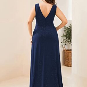 Ever-Pretty Women's Sexy Backless Pleated Split Empire Waist Plus Size Evening Dresses Navy Blue US16