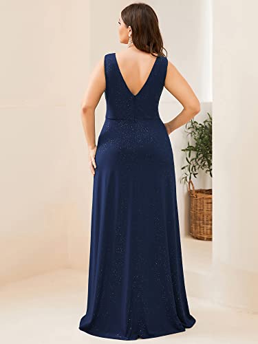 Ever-Pretty Women's Sexy Backless Pleated Split Empire Waist Plus Size Evening Dresses Navy Blue US16