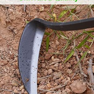 Japanese Weeding Sickle Hoe, 17" Gardening Hand Weeder Nejiri Kama Blade Tool Digging and Cutting Weed Remover, High-Carbon Steel One-Piece Molding with Hard Wood Handle, Very Sharp Edge Quick Work